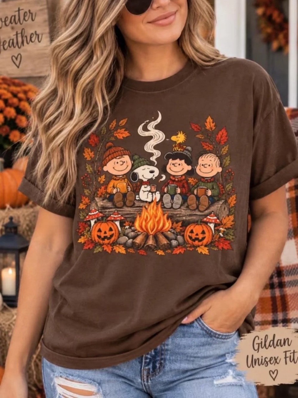 Brown Peanuts Campfire Graphic Tee with Autumn Accents